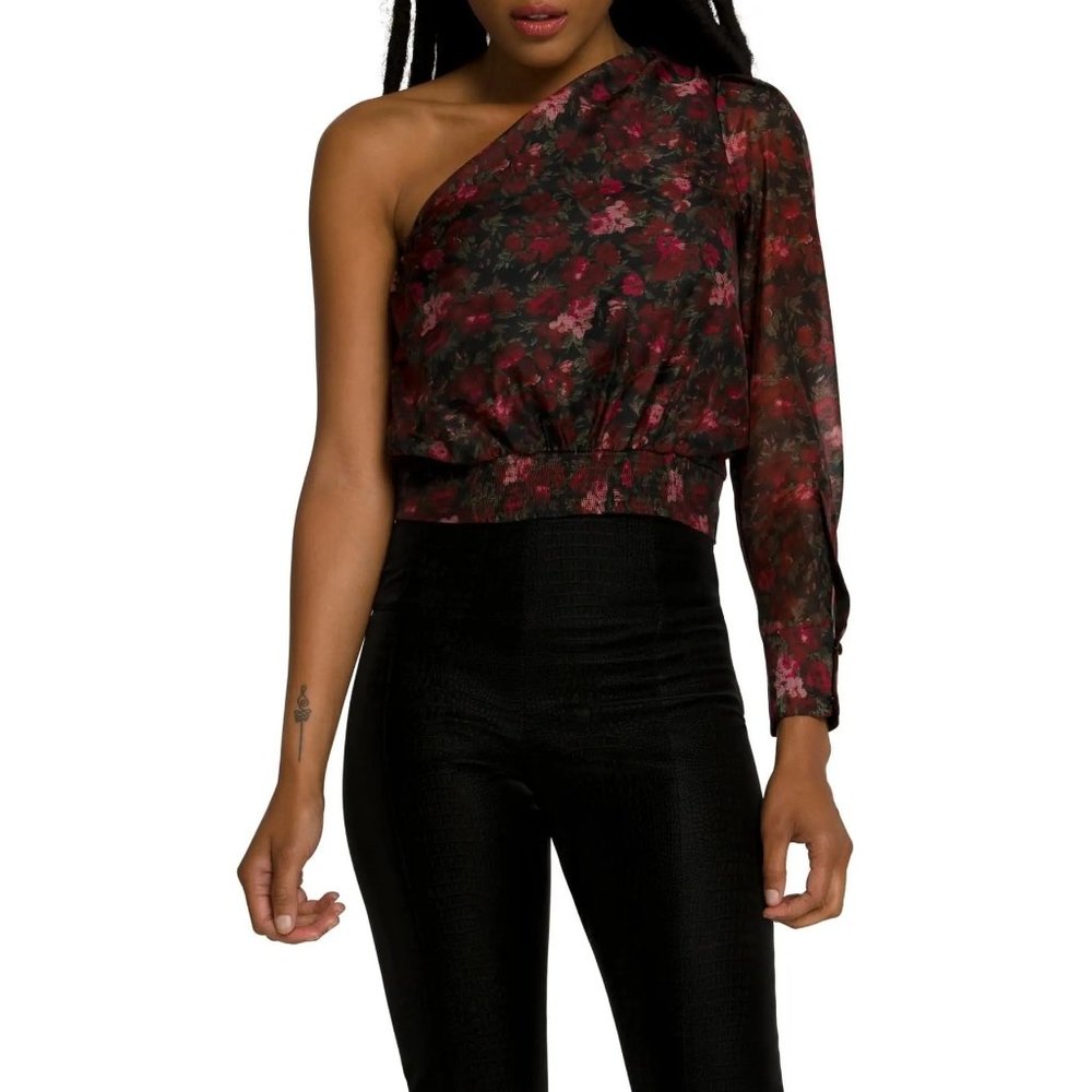 Good American Moody Floral Print One-shoulder Top